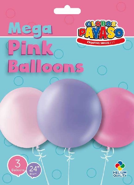 3PK (3) 24IN ASST PINK BALLOONS