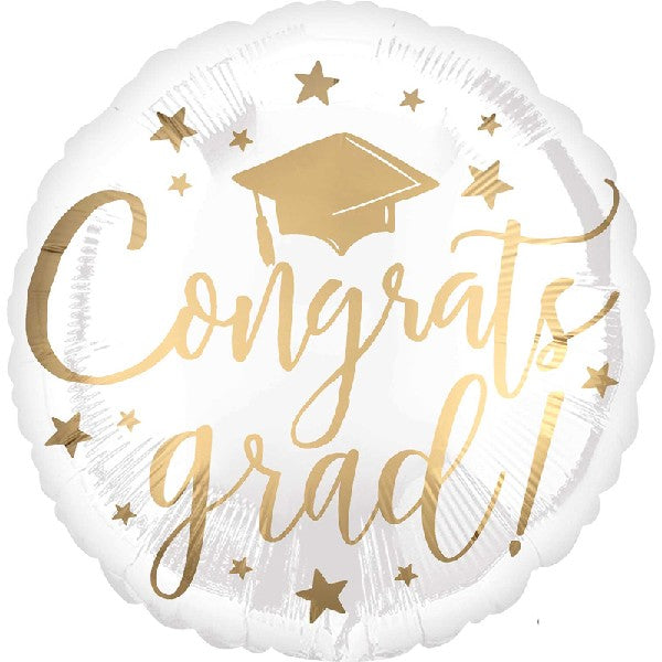 18IN CONGRATS GRAD WHITE & GOLD FOIL